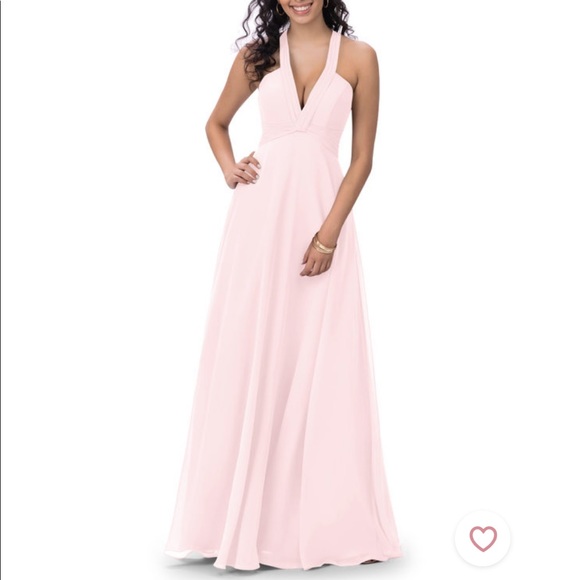Azazie Bridesmaid Dress | Blushing Pink | Custom Size 4 | Chiffon | Floor Length - Picture 1 of 4